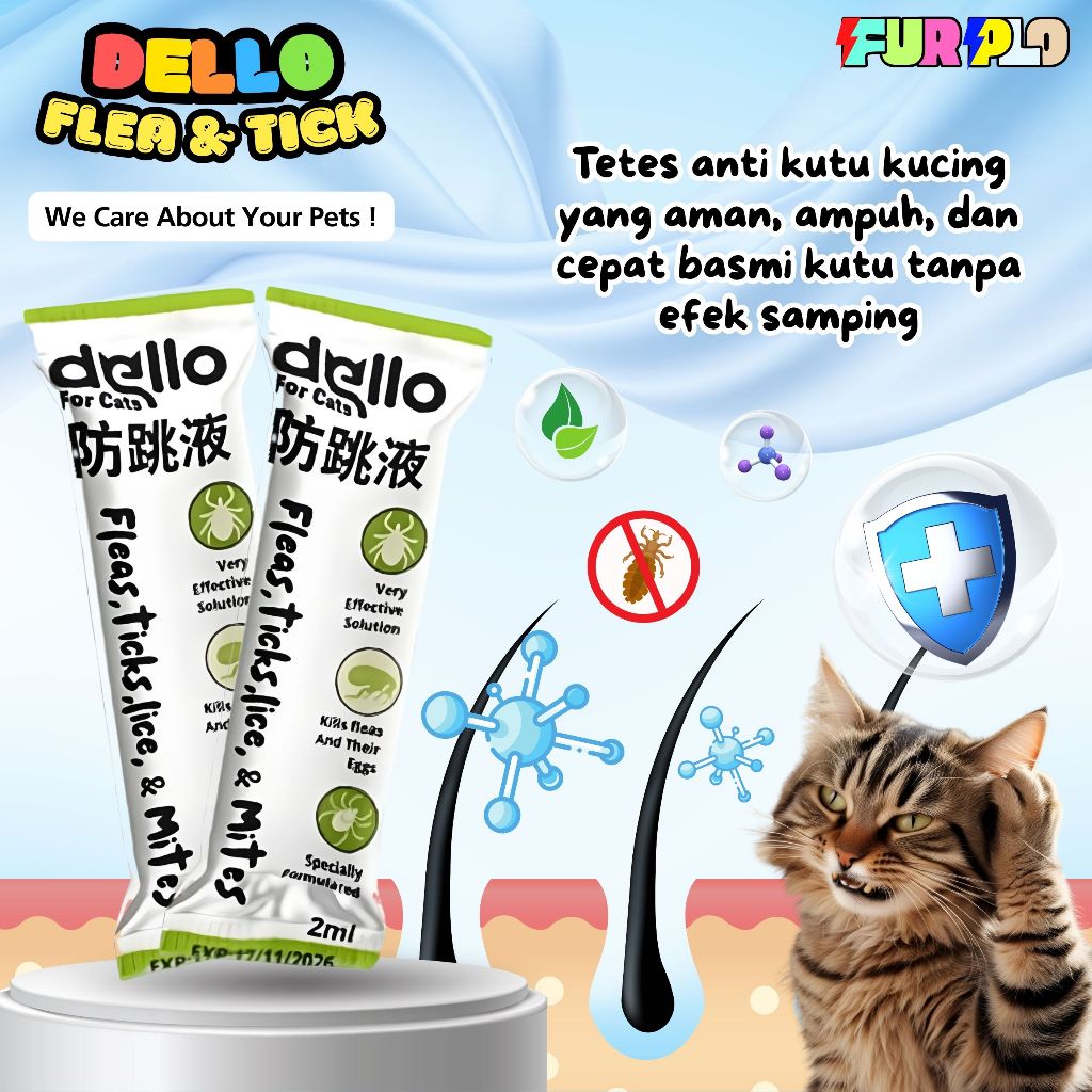 Obat Tetes Kutu kucing Dello Mengobat Kutu Ear Mite Tungau dan Jamur No Detick Furplo