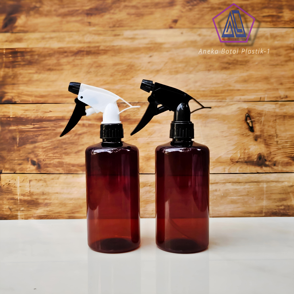 Botol Spray 500ml Amber Spray Tembak Jet Pet Plastik Tebal- Botol 500ml  Coklat Tutup Big Trigger
