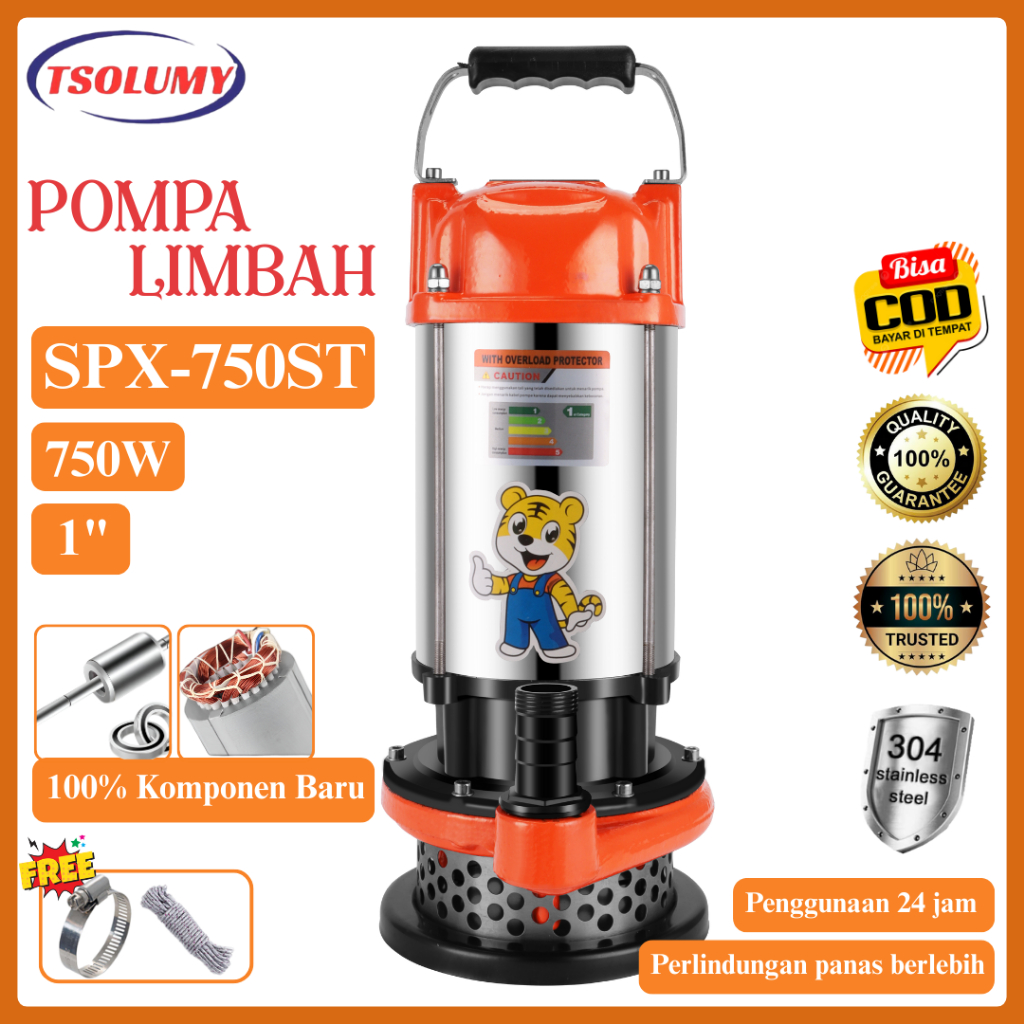 Tsolumy  Pompa Celup Air Kotor SPX-750ST Dorong 32Meter Pompa Kolam lkan Pompa Air Mancur
