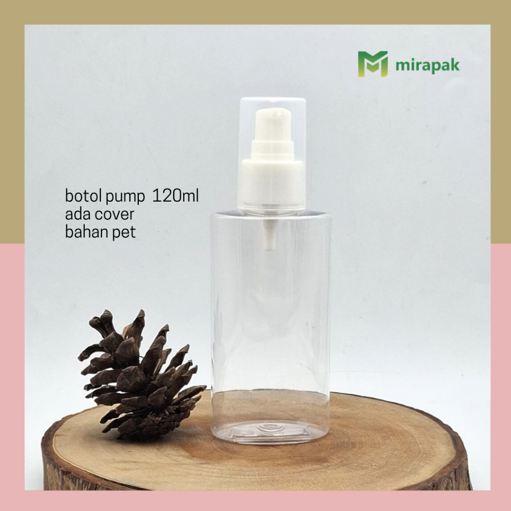 BOTOL PUMP 120ML BULAT PIPIH BENING CLEAR PET PLASTIK - TUTUP PUMP LOTION PUTIH -  BOTOL PUMP SERUM 