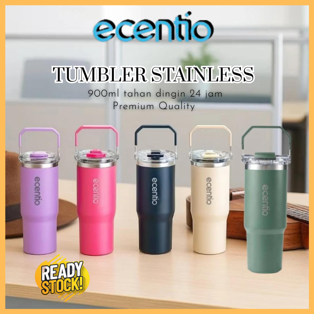 Lostklik Ecentio Tumbler 900Ml Botol Minum Stainless Steel 304 Anti Bocor + Sedotan Original