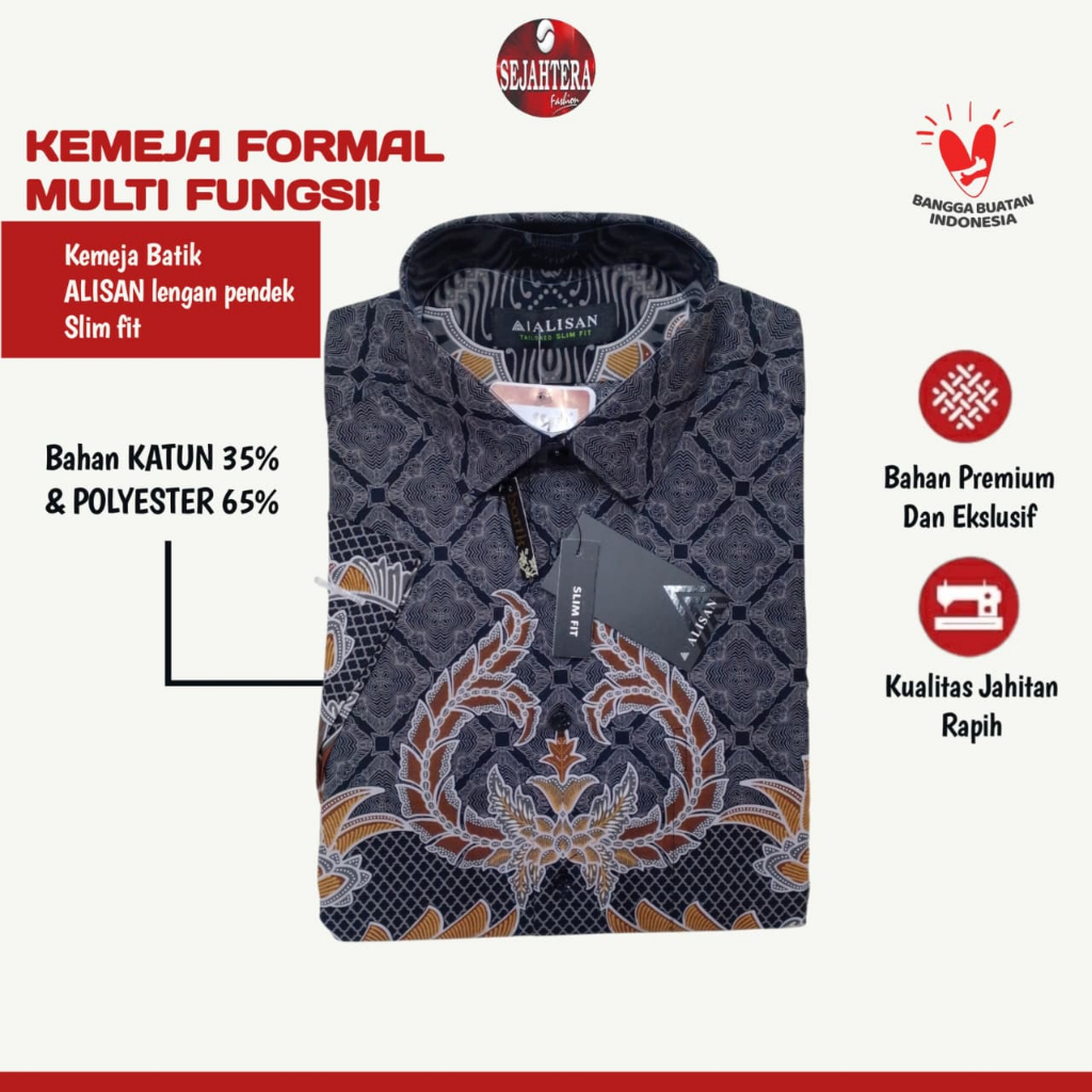 ALISAN - Kemeja Alisan Lengan Pendek Batik Kombinasi Slimfit