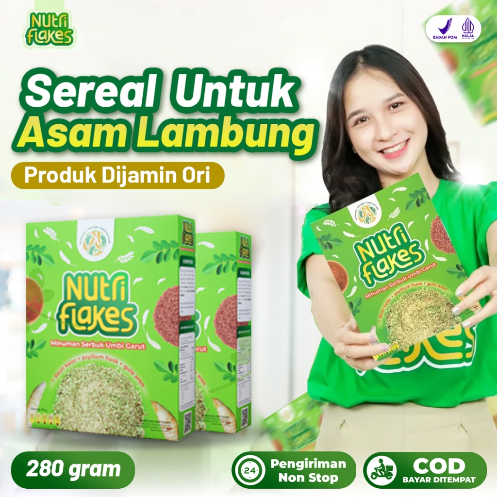 

Sereal Nutriflakes Oatmeal Makanan Diet Untuk Asam Lambung Dari Umbi Garut Original 1 Box 280gr