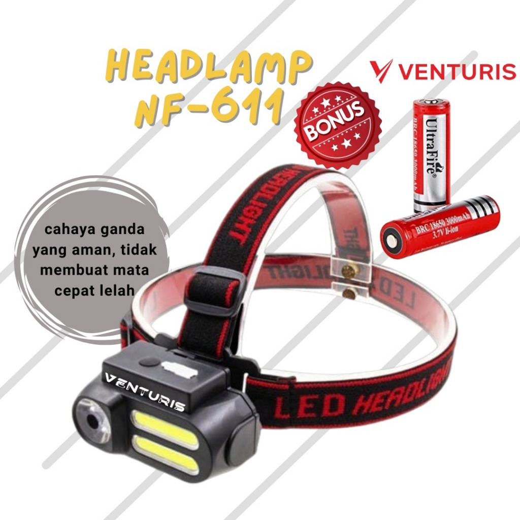 Headlamp Senter Kepala Venturis  NF 611 Flashlight Headlight Baterai 18650