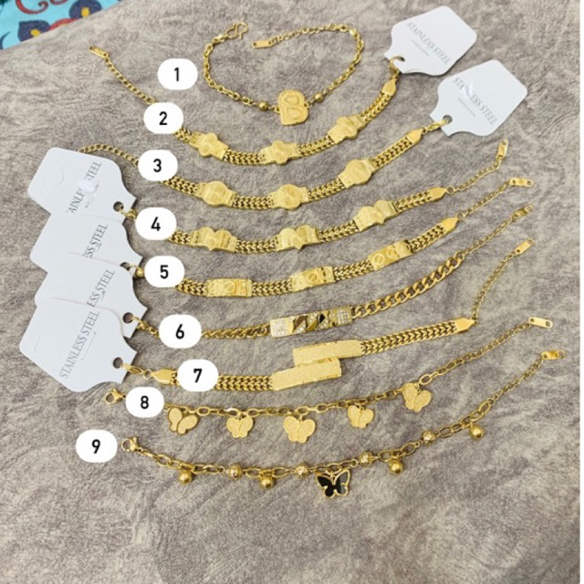 Gelang Rantai dan Plat Baru Titanium Gold Dewasa