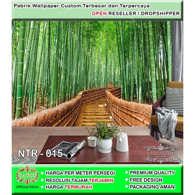 Wallpaper Custom 3D Hutan Bambu Walpaper Pemandangan Alam Sticker Wallmural Stiker Tropica