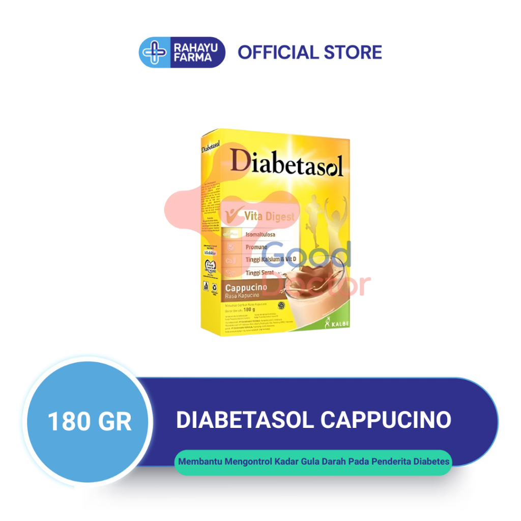 

DIABETASOL 180GR CAPPUCINO – Susu pengganti makan rendah gula untuk penderita diabetes, rasa cappuccino nikmat.