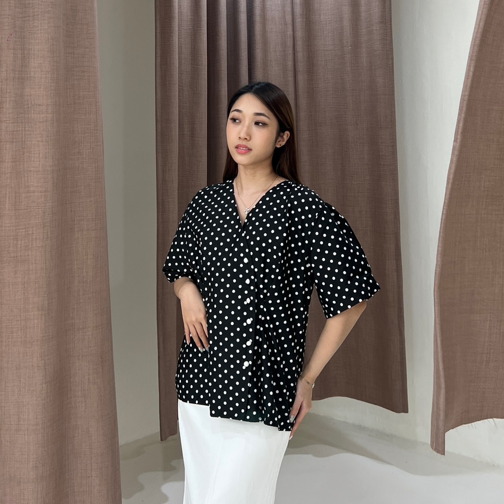 MOSA Atasan Wanita Polkadot blouse/ Kaos Wanita Kancing