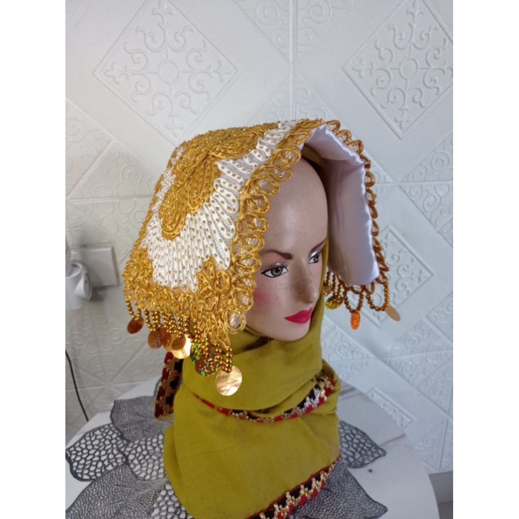 (bisa cod) tuguk sulam usus maduaro sulam usus baju adat lampung kerudung pengantin lampung