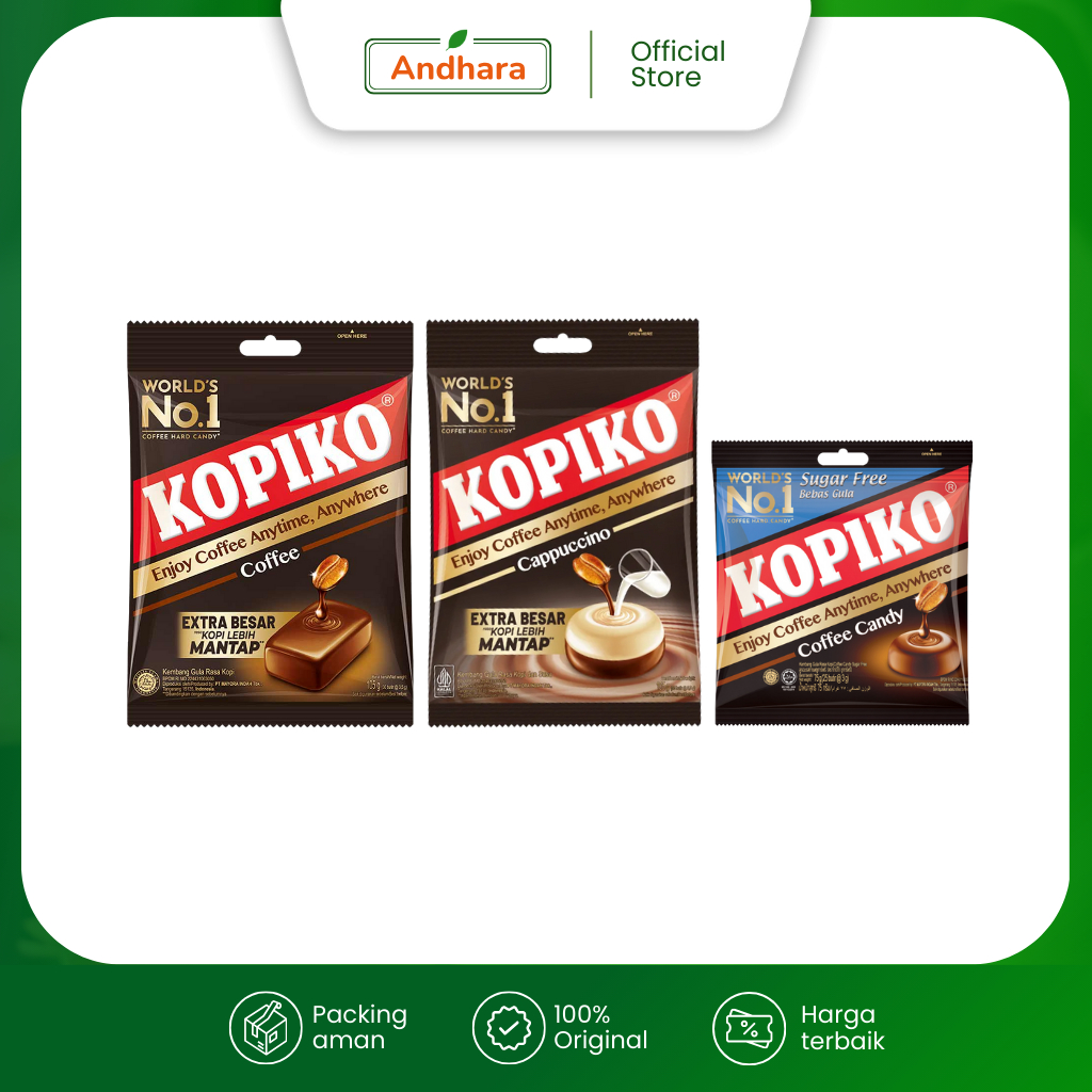 

Permen KOPIKO Kemasan Packs - Permen Kopi - Rasa Coffe, Cappucino, Less Sugar
