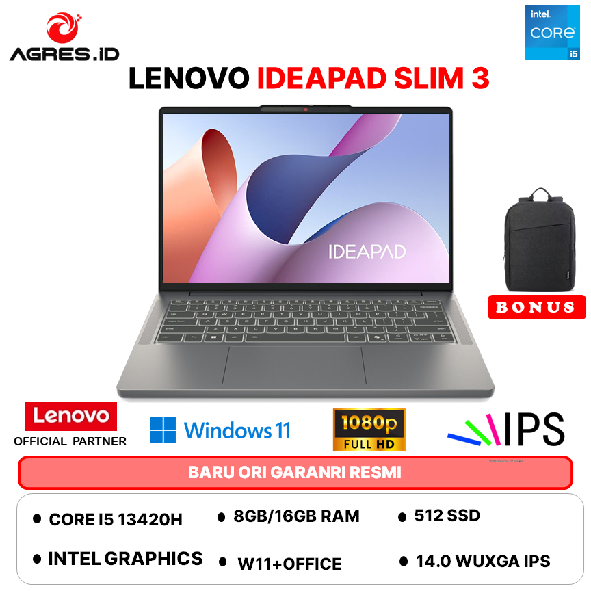 LENOVO IDEAPAD SLIM 3 14 I5 13420H - RAM 16GB 512GB W11+OHS 14.0WUXGA IPS BLIT -3NID -3PID