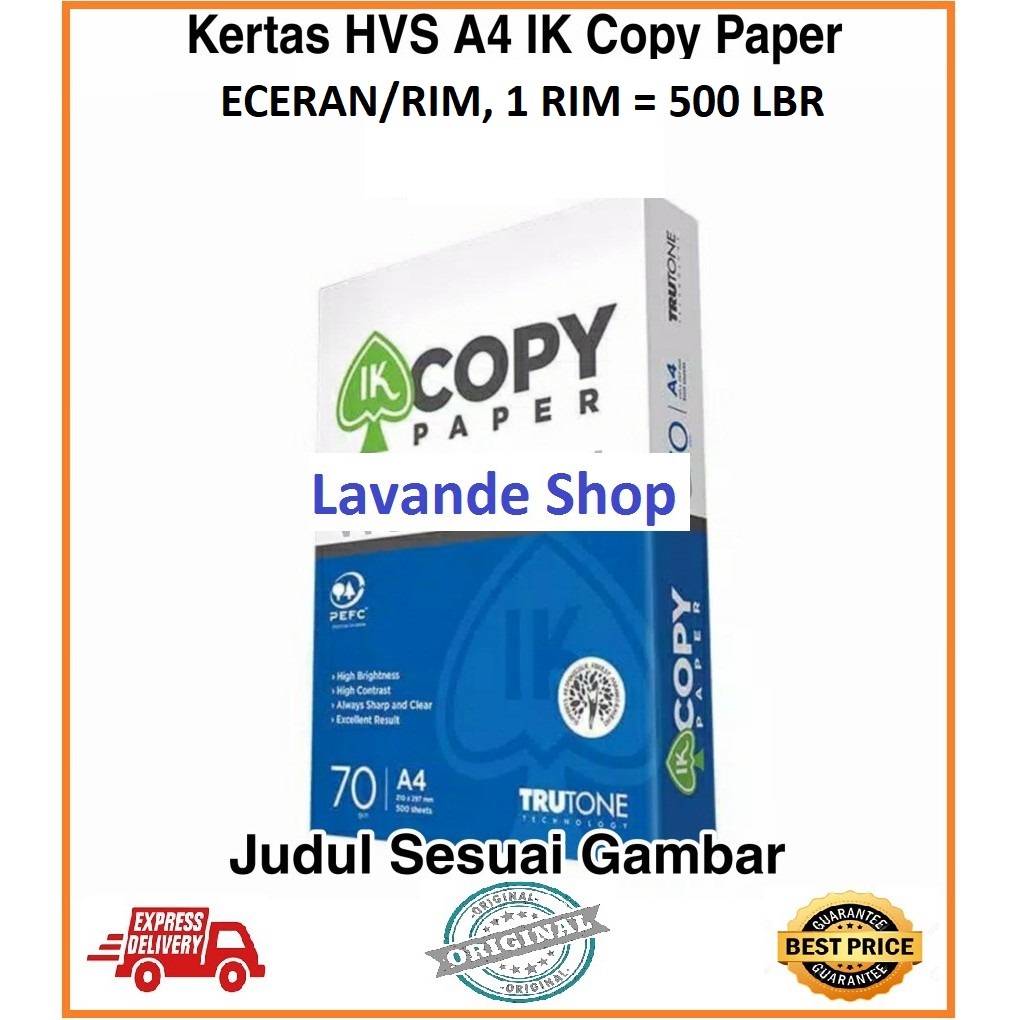 

KERTAS HVS A4 70GSM IK COPY PAPER ECERAN/RIM