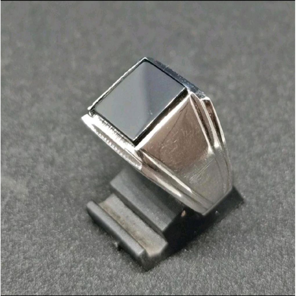 cincin batu akik black onyx kotak ring monel