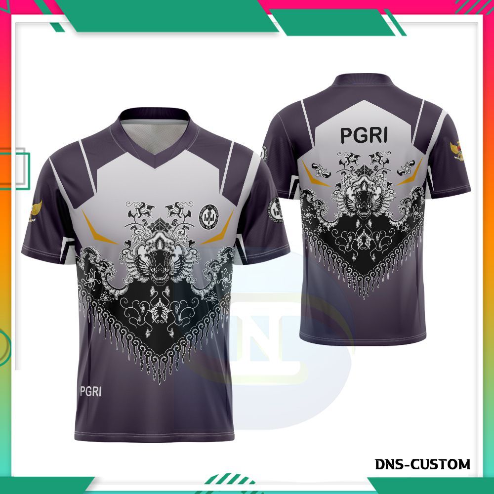 Baju PGRI / Kaos Guru PGRI Lengan Pendek / Jersey Olahraga Motif Batik PGRI Fullprint