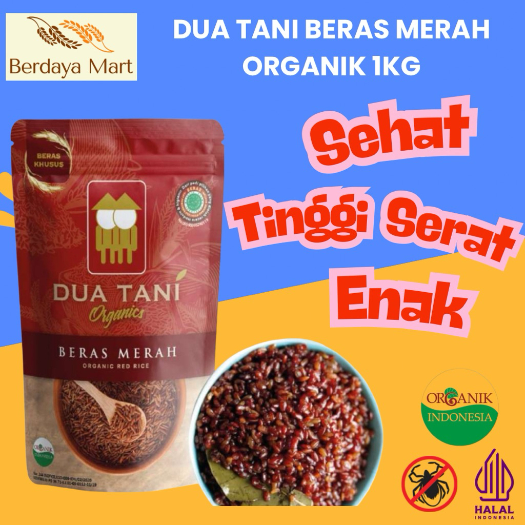 

DUA TANI Beras Merah Organik 1KG (Gratis Kemasan Luar Bubble Wrapped)