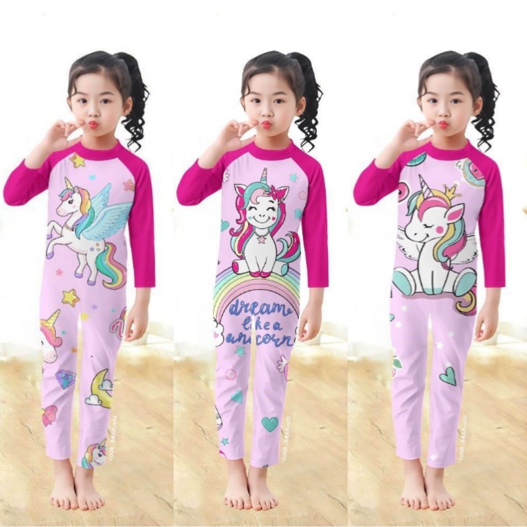 Baju Renang Anak Perempuan Panjang 1-8 Tahun Unicorn