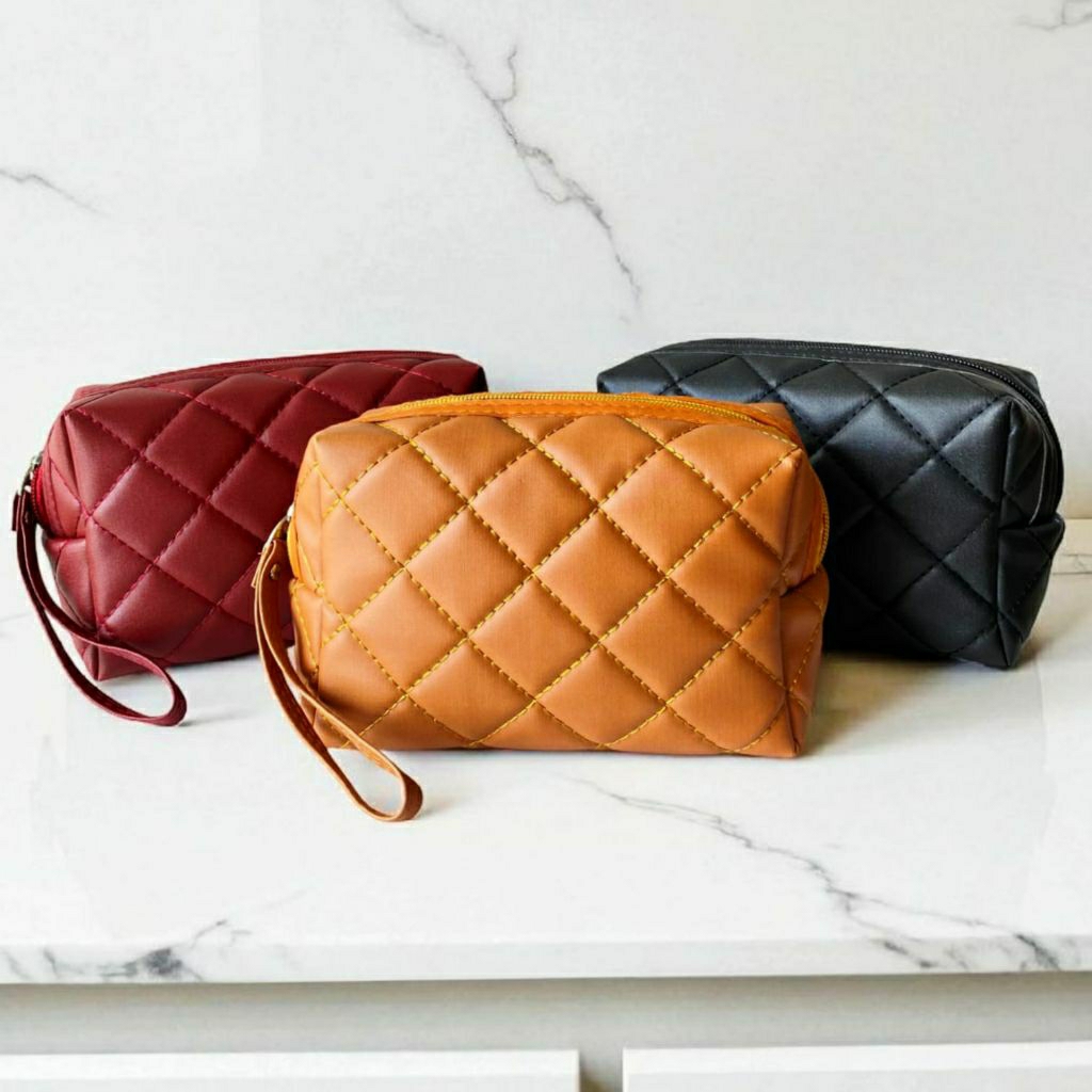 Pouch Makeup Wanita Sandrina - Tas Kosmetik Quilted Elegan Multifungsi Travel Size