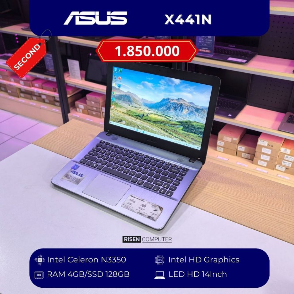 ASUS X441N Intel Celeron N3350 HD 14inch RAM 4GB SSD 128GB Notebook Second Bekas