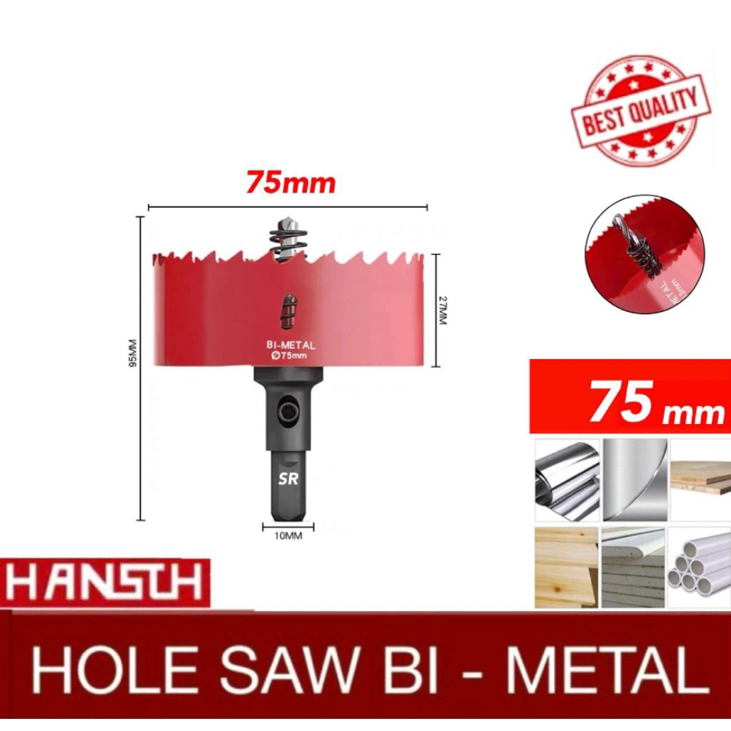 Hole Saw 75 mm/ Mata Bor Pembolong Kayu/ Triplek/ Plastik PVC