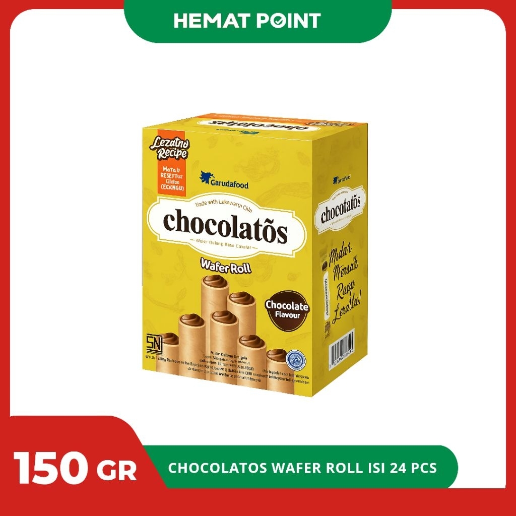 

Chocolatos Wafer Roll Isi 24 PCS - 1 Pack Cemilan Chocolatos 150 Gr