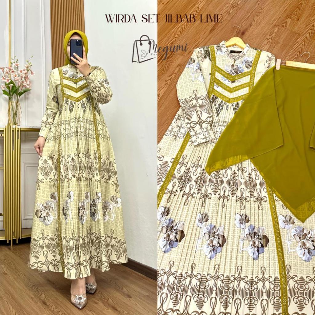 WIRDA Set Hijab Exclusive Anak Tanggung – Baju Muslim Lionel Richie Premium Plisket Depan Payet Swar