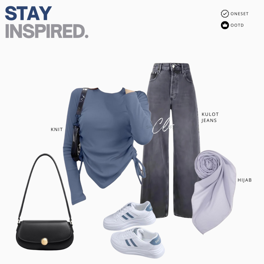 One Set Dress Hijab 3In1 ( Pashmina + Sweater + Celana) Outfit Wanita Viral Termurah