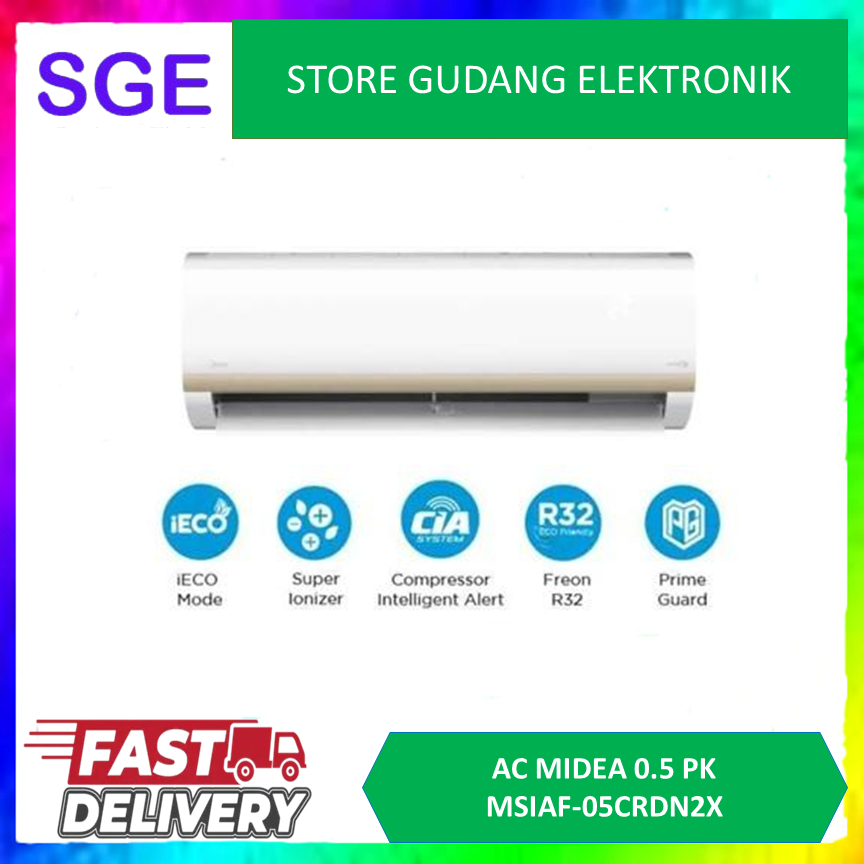 Midea AC Inverter 1/2 PK MSIAF-05CRDN2X - iECO Mode - Follow Me - Super Ionizer - Self Cleaning - XT