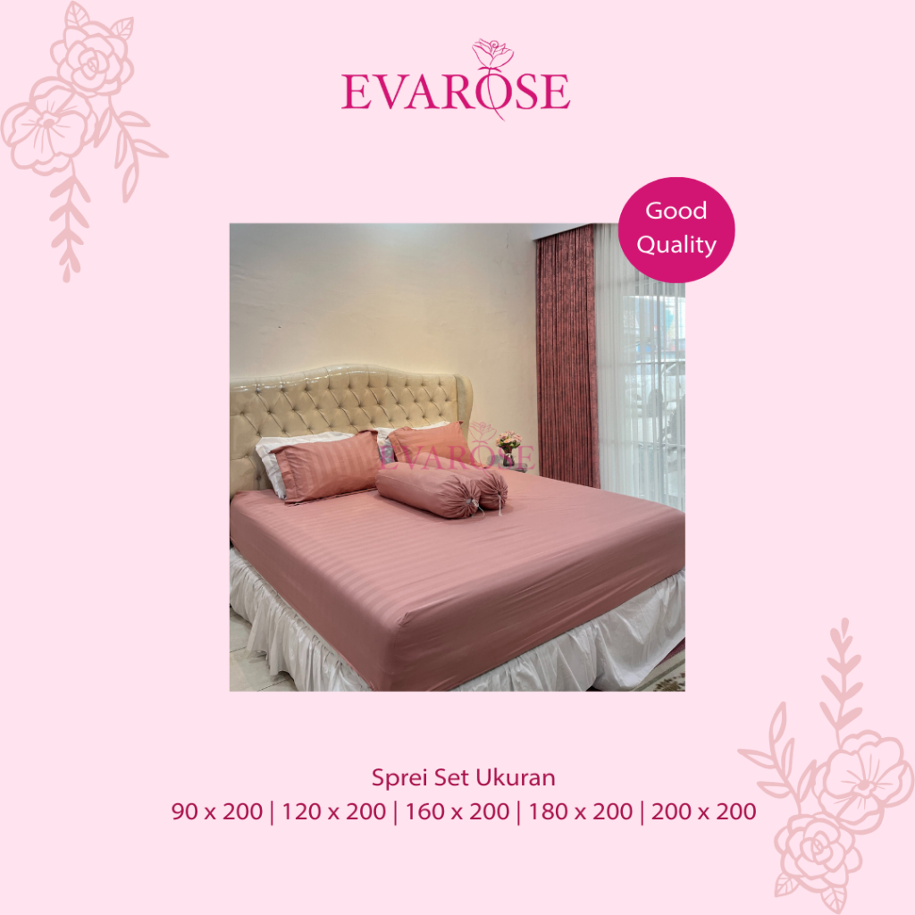 EVAROSE - SPREI SET T30 POLOS SARUNG GULING DAN SARUNG BANTAL BERBAGAI UKURAN DOUBLE KARET ANTI GESE