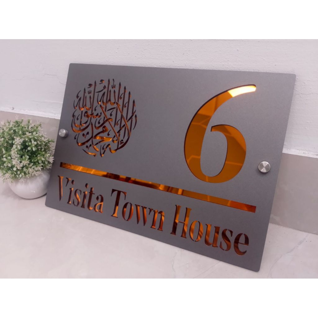 Plat Nomor Rumah Akrilik Elegan 2 Layer Gold/Silver