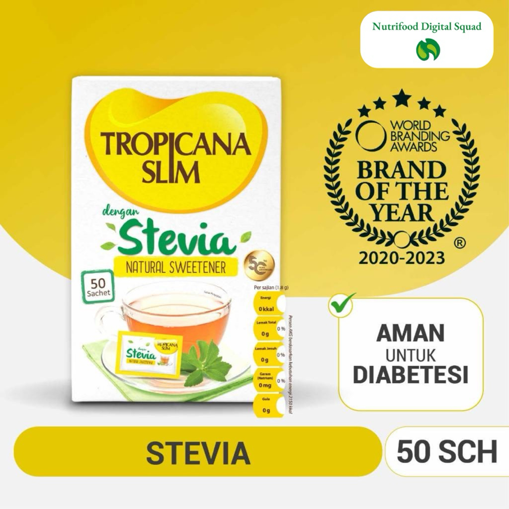 

Tropicana Slim Sweetener Stevia 50 sachet - Pemanis Alami untuk Batasi Gula