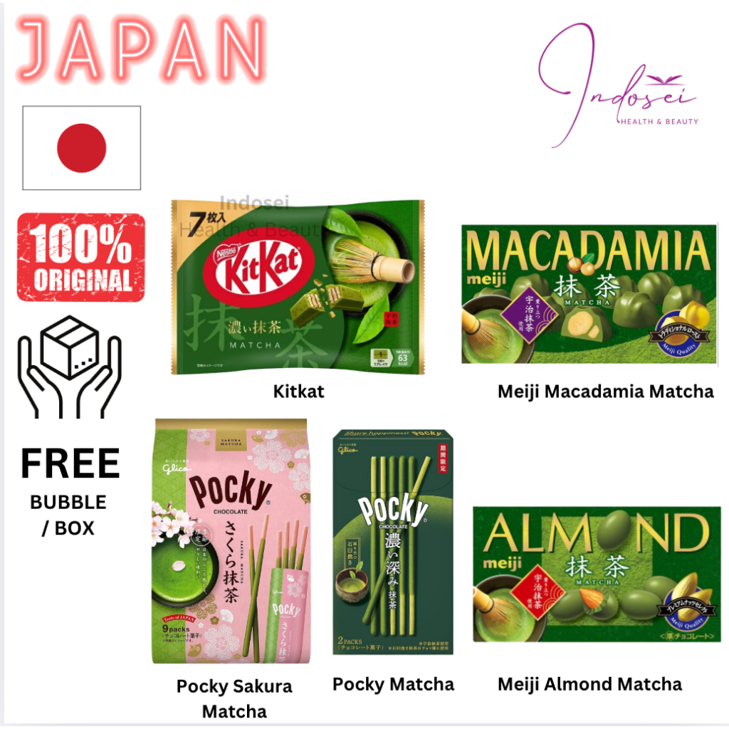 Pocky Sakura Choclate Matcha | Meiji Almond Matcha | Meiji Macadamia Matcha | Japan Chocolate