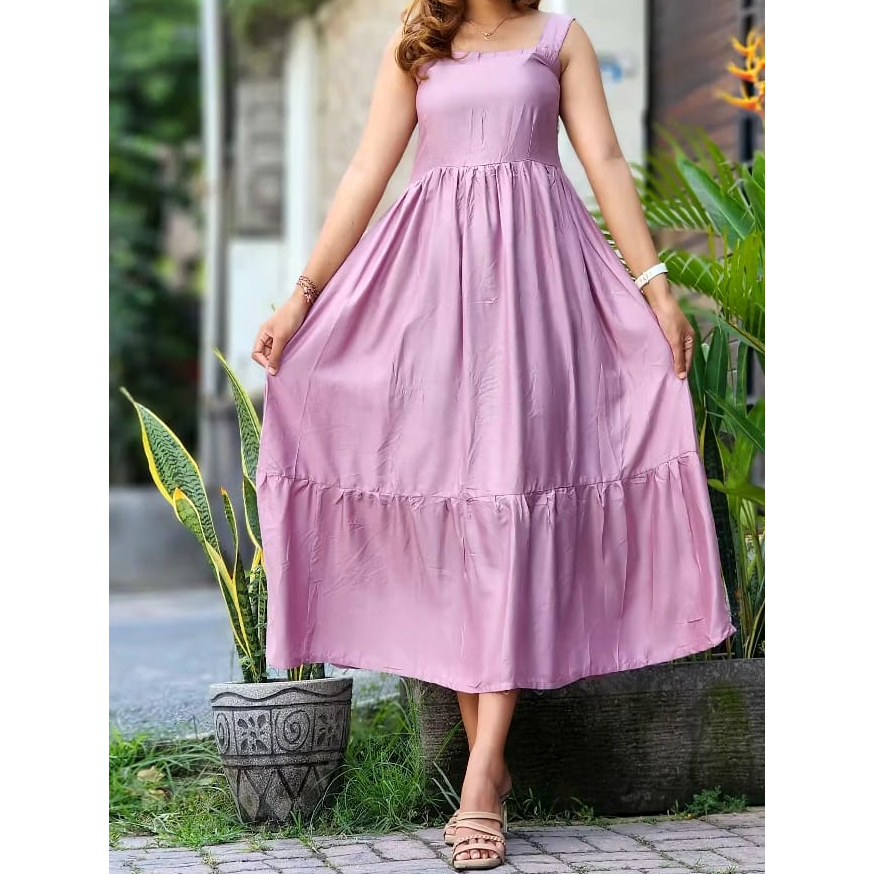 Dress Midi Homedress Daster Katun Rayon Twill & Motif Model Korea Kekinian Yayuku