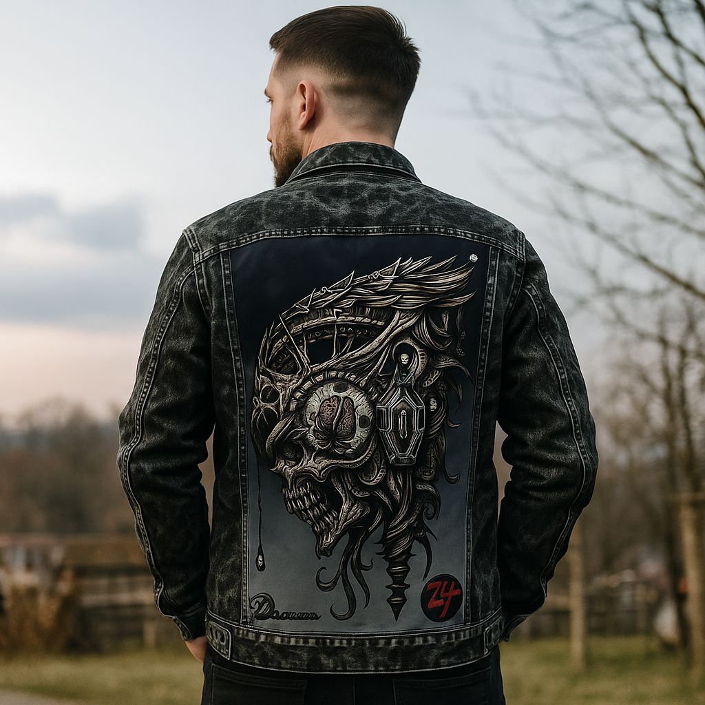 Jaket Denim Distro Pria Motif Tengkorak Rock Punk – Outwear Keren