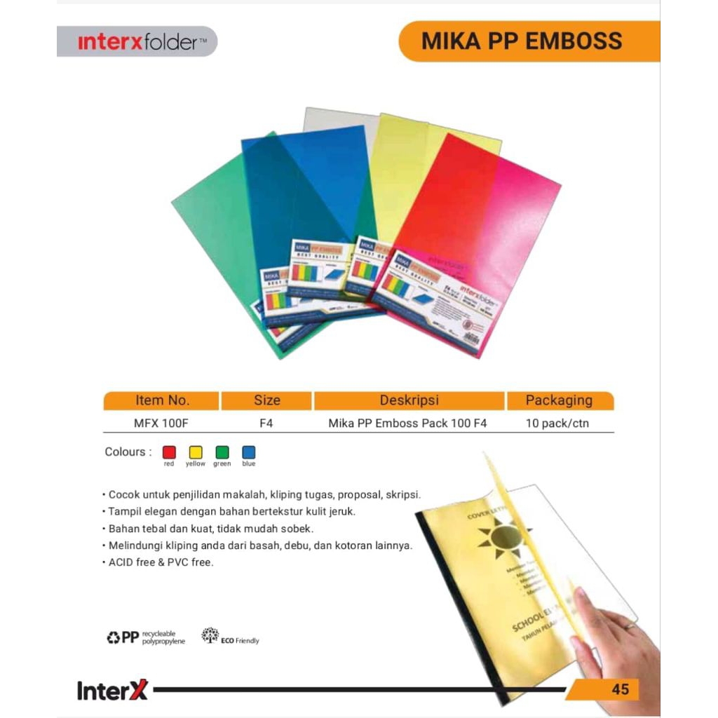 

Inter X Mika PP Emboss Folio/F4 Isi 100 Lembar tebal 0.12 (Bebas sidik Jari)