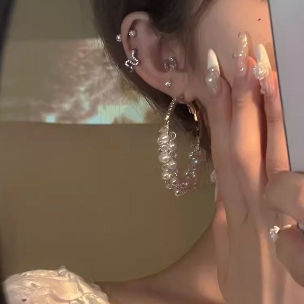 Anting Mutiara Kristal Bulat / Anting titanium