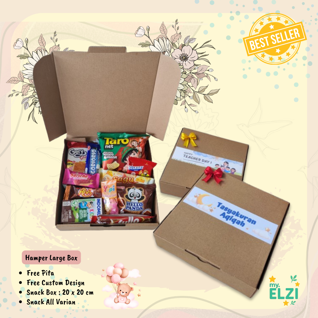 

{GRATIS Custom} Hampers Snack Box 20x20 Premium, Bingkisan Ulang Tahun, Aqiqah, Imlek dan Natal