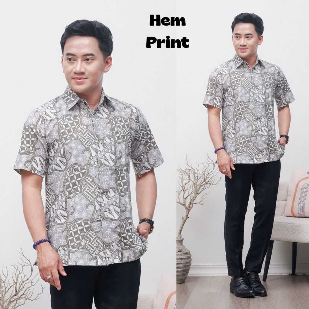 Baju Batik Pria Hemp Print Batik Printing Halus Baju Kemeja Batik Pria Lengan Pendek Premium Bahan H