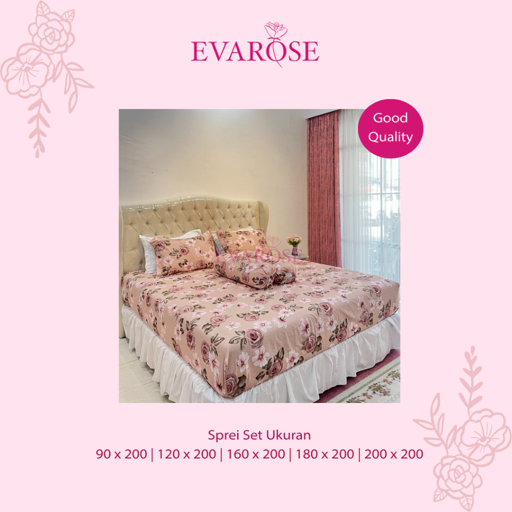 EVAROSE - SPREI SET T20 MOTIF CANTIK DAN SARUNG BANTAL BERBAGAI UKURAN DOUBLE KARET ANTI GESER
