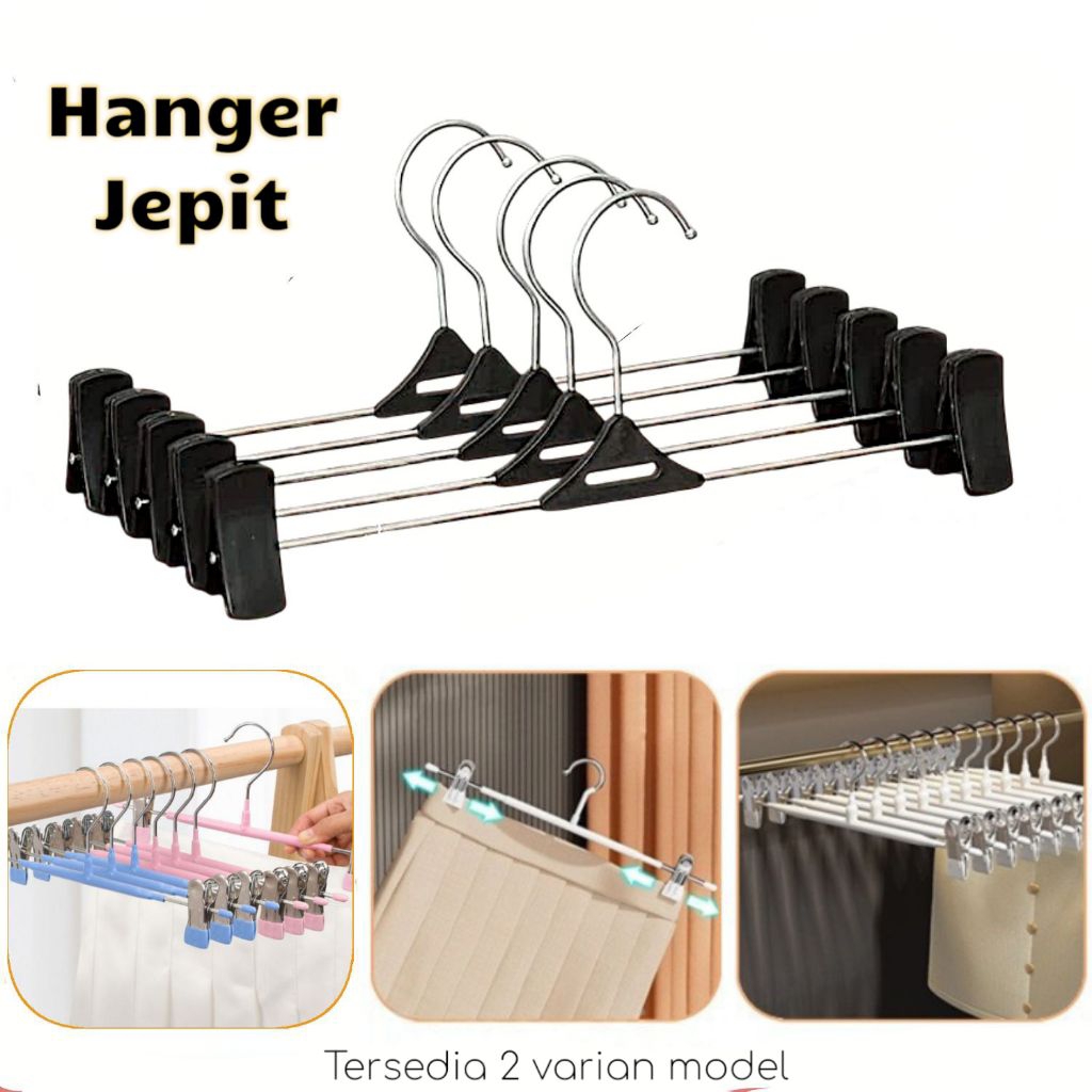 Hanger Jepit Kawat Celana Plastik-Besi Hitam/ Hanger Gantungan Baju Jepit Kawat