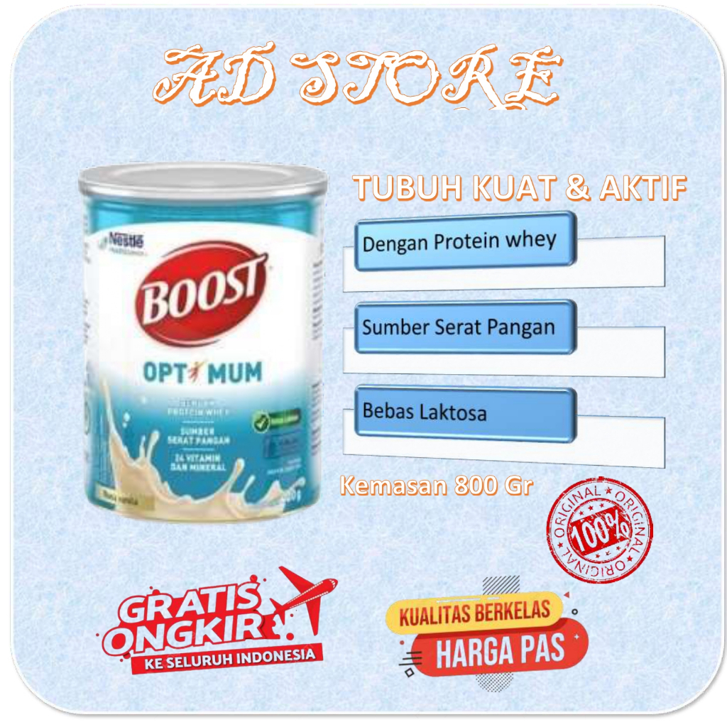 

Nestle Boost Optimum 800 gr exp juli 2027 Protein Whey dan serat