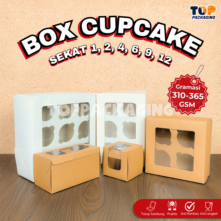 

Box Cupcake Kraft Coklat Ivory Kotak Kemasan Pudding Kue Bolu Muffin Sekat Lubang 1 2 4 6 9 12