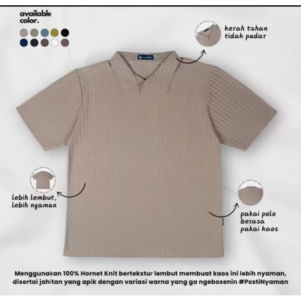CASUALUXE Kaos Polo Shirt Pria Berkerah Bahan Kanit Motif Original Beige