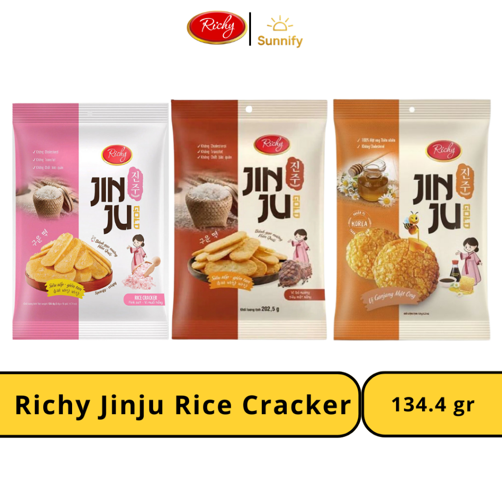 

Richy JINJU / JIN JU Rice Crackers / Krekers Beras Rasa Pink Sea Salt / BBQ Pepper Steak / Honey Madu berat 134.4g