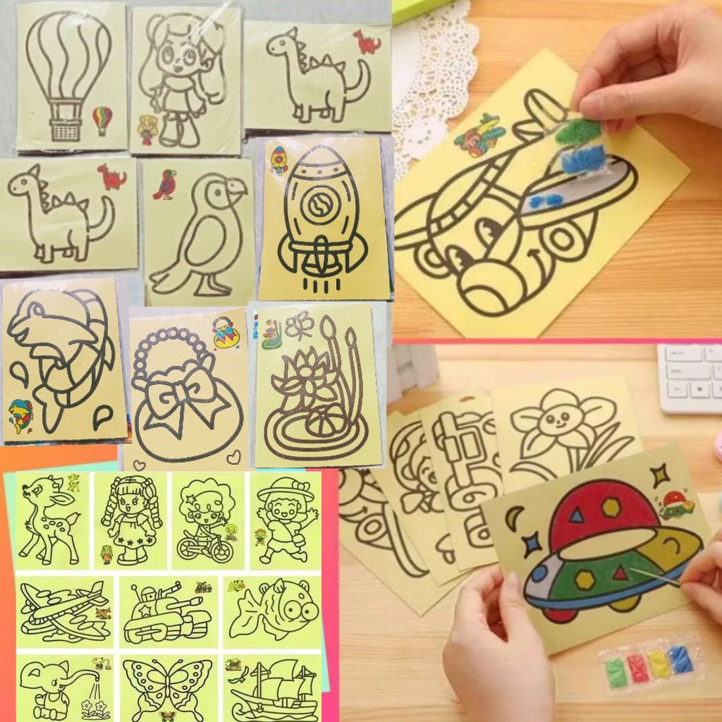 Melukis Mewarnai Gambar Pasir Karakter (Bisa Pilih Motif) Mainan Edukasi Anak