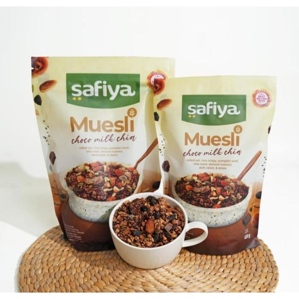 

MUESLI CHOCO MILK SAFIYA 840 & 420 GRAM SEREAL OATMEAL WITH CHIASEED SARAPAN SEHAT PREMIUM