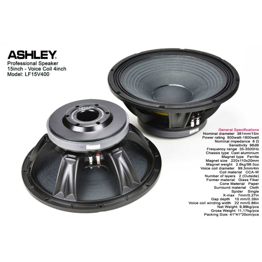 SPEAKER PROFESSIONAL ASHLEY 15 inch LF 15V400 WOOFER 1800W 15INCH ORI