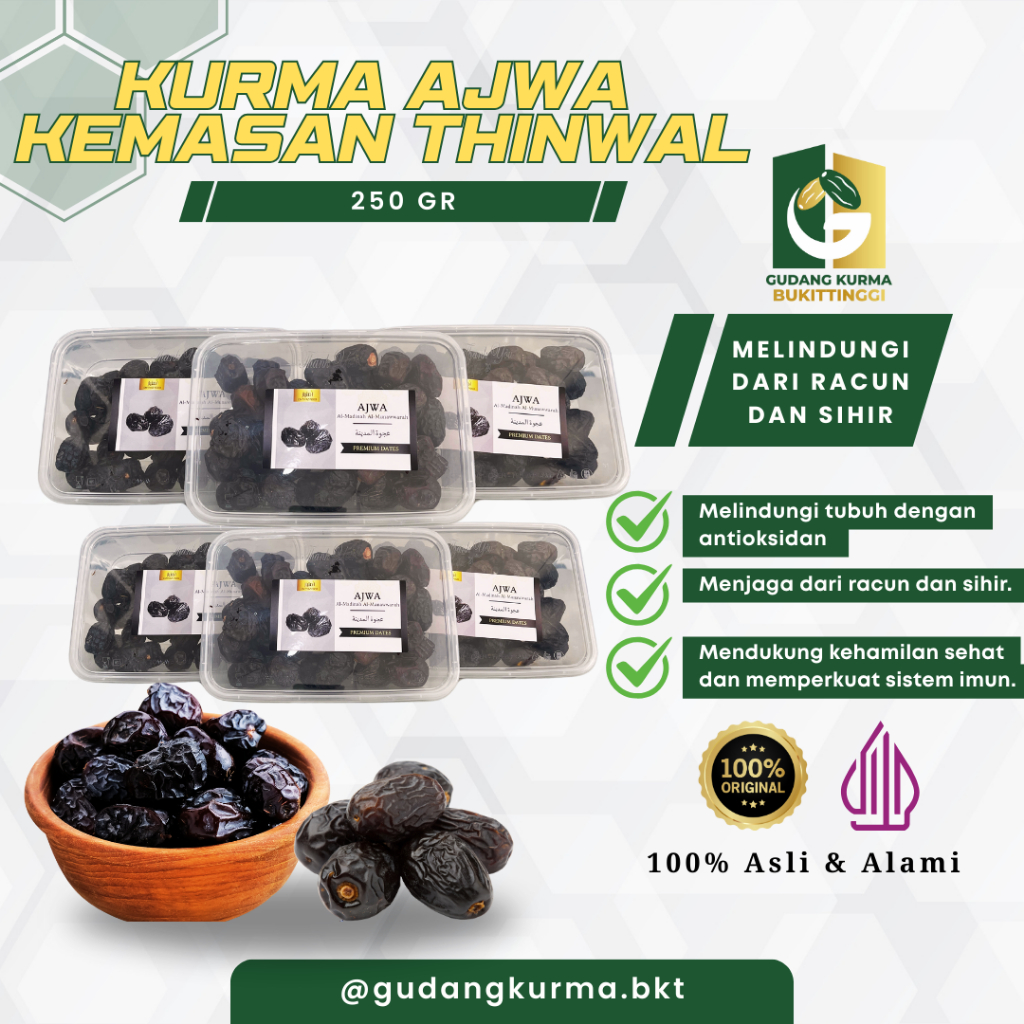 

Kurma Ajwa 250gr Asli Original Organik Madinah Premium | Kemasan Thinwall | Gudang Kurma Bukittinggi