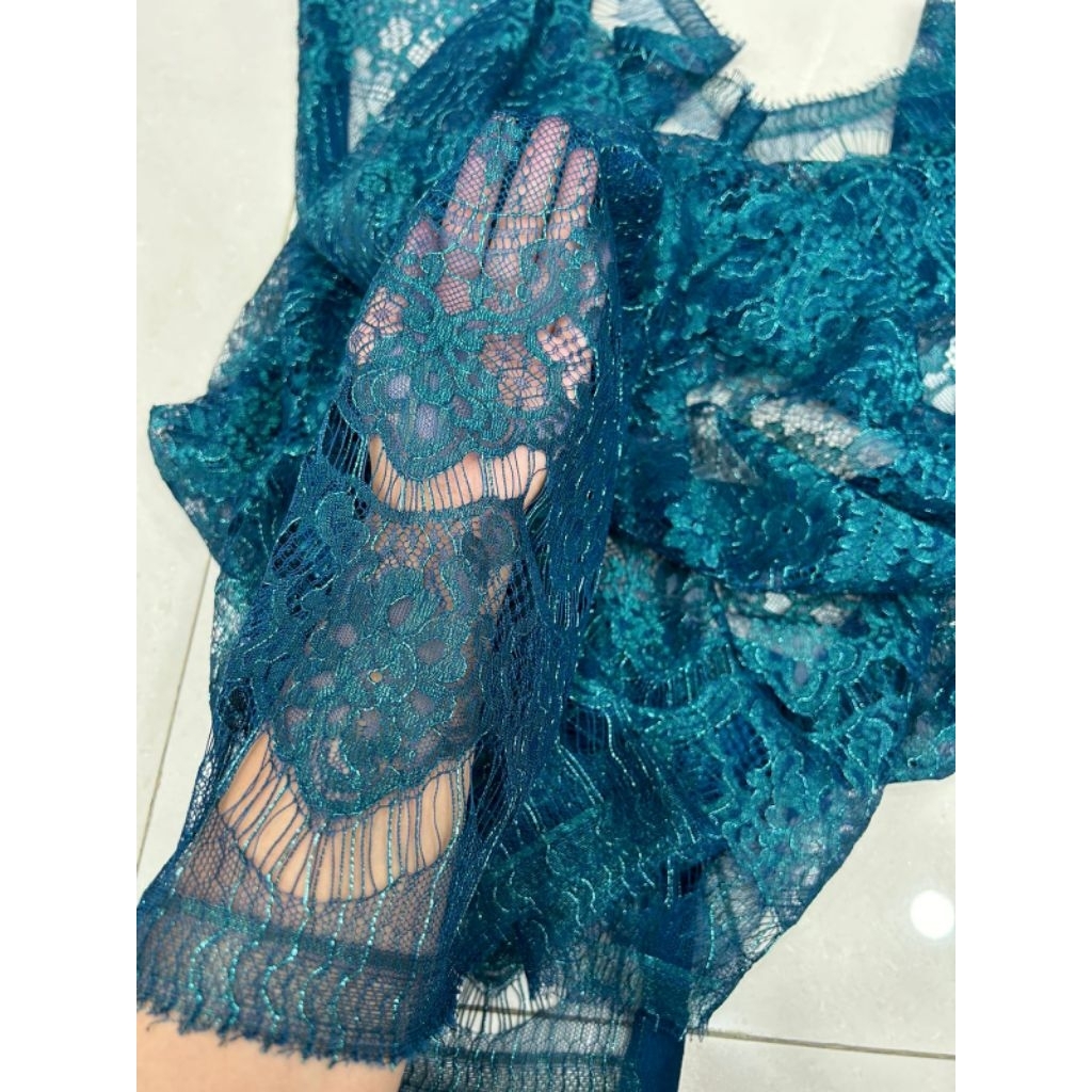 Bakal Kain Bahan Kebaya Brokat Semi Prancis Metalic/ Lace Panel Semi Francis Metalik