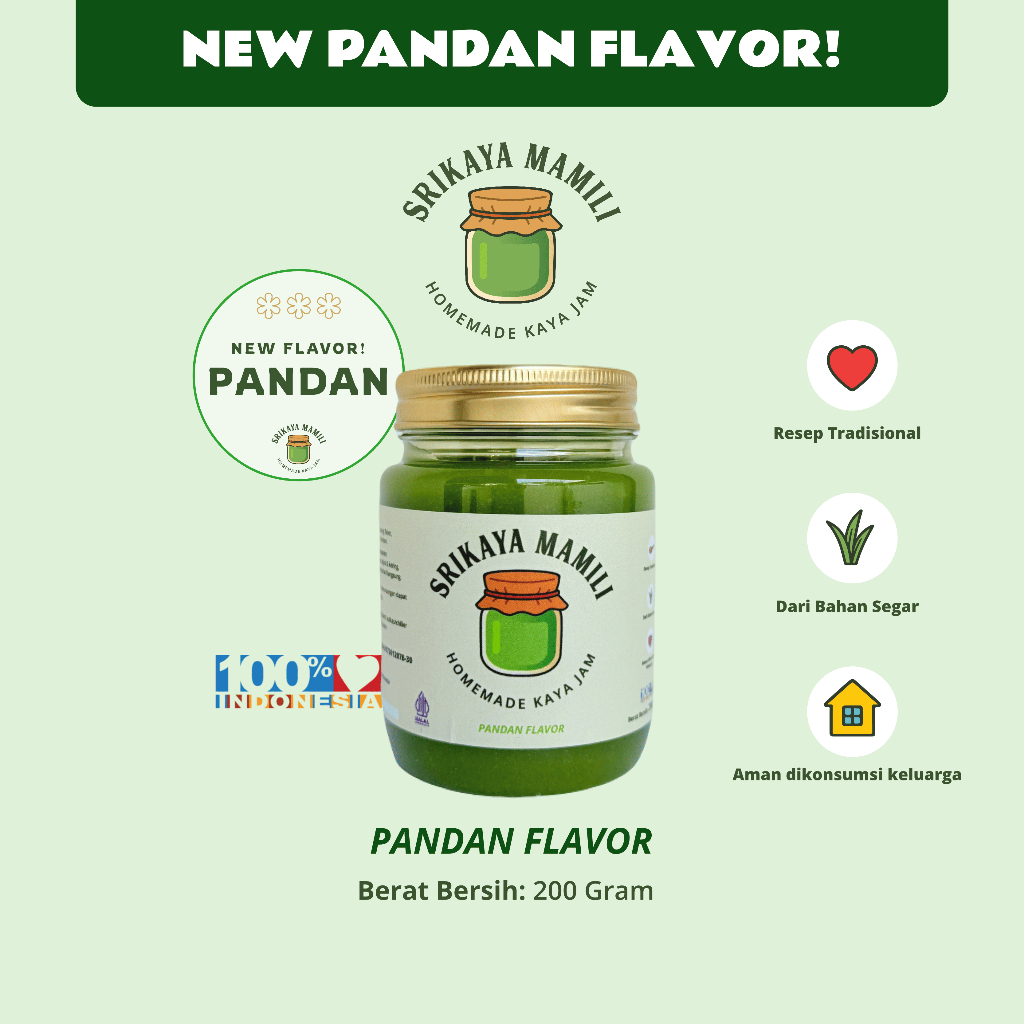 

[PEOPLE'S FAVORITE] Selai Srikaya Mamili Homemade Kaya Jam Rasa Pandan - 200 g