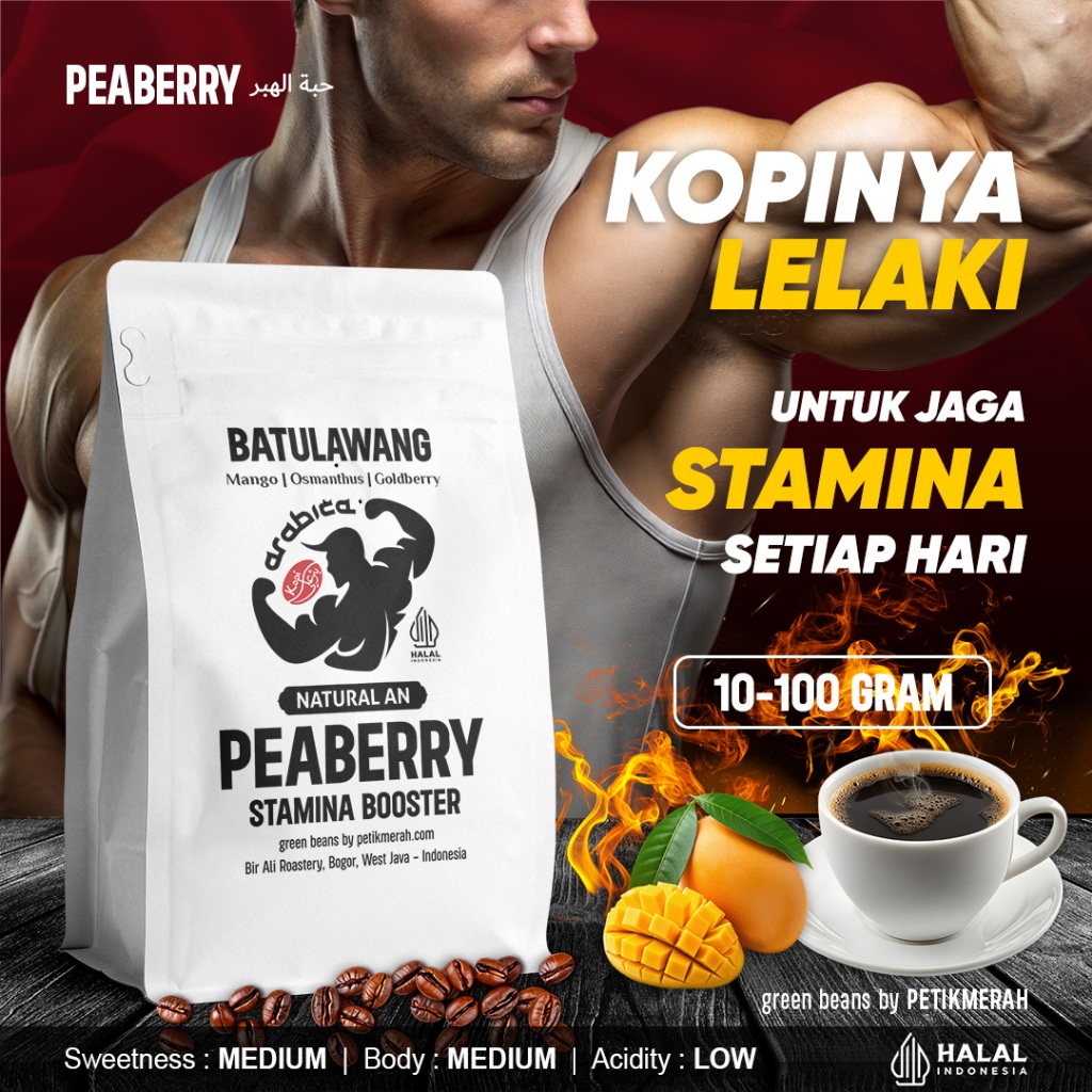 

PEABERRY ARABICA Batulawang Natural Anaerob Biji Kopi Lanang Bubuk Arabika Petik Merah Coffee Roast